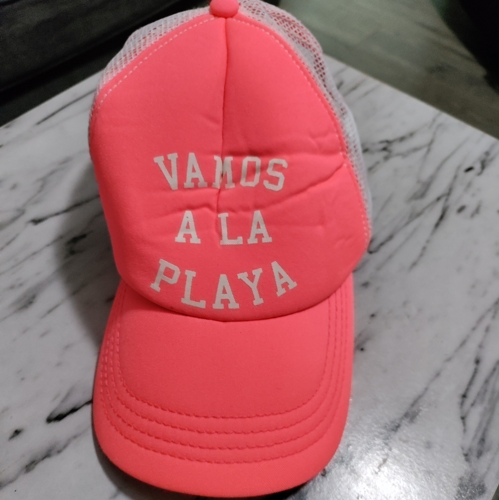 Billabong neon orange Let's go to the beach (in Spanish ) trucker cap Snapback